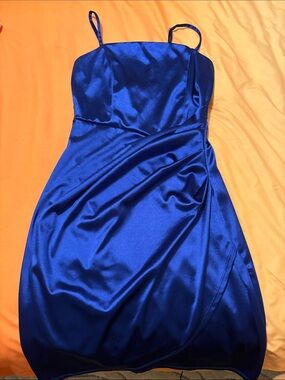 Satin Royal Blue Slip Dress — Women's Elegant Evening Dress